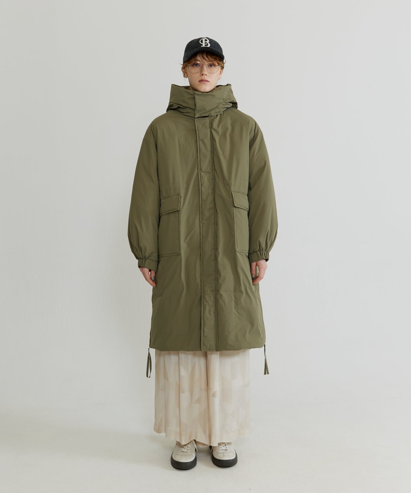 2way Collar Military Design Long Coat - khaki / 2