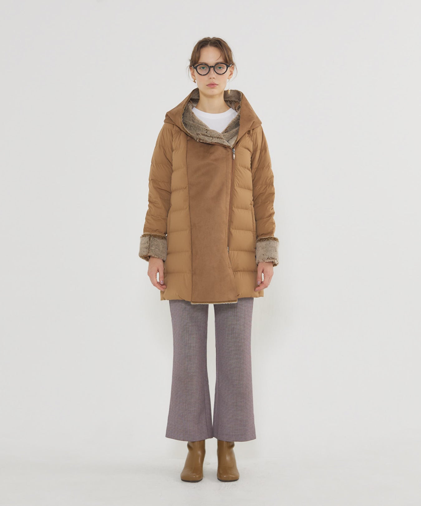 Fake Mouton Hood Coat - camel / 2