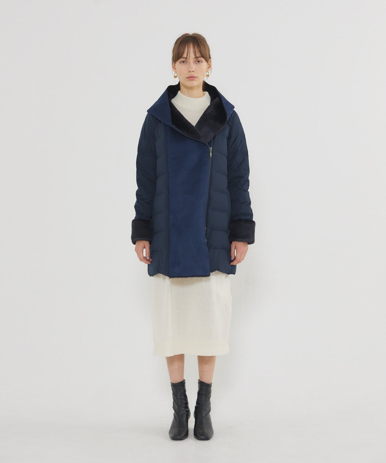 Fake Mouton Hood Coat - navy / 2